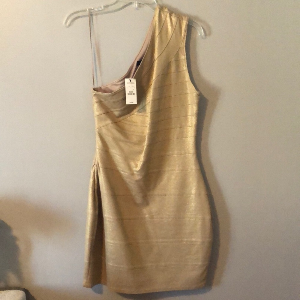 One shoulder gold dress from Express